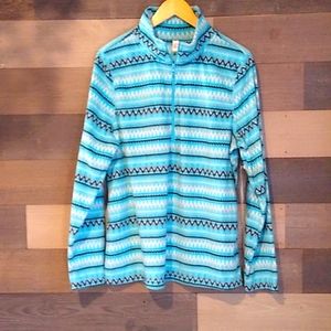 NWT Exertek Quarter zip Lightweight Fleece Light Blue,Brown & White Women's Sz L